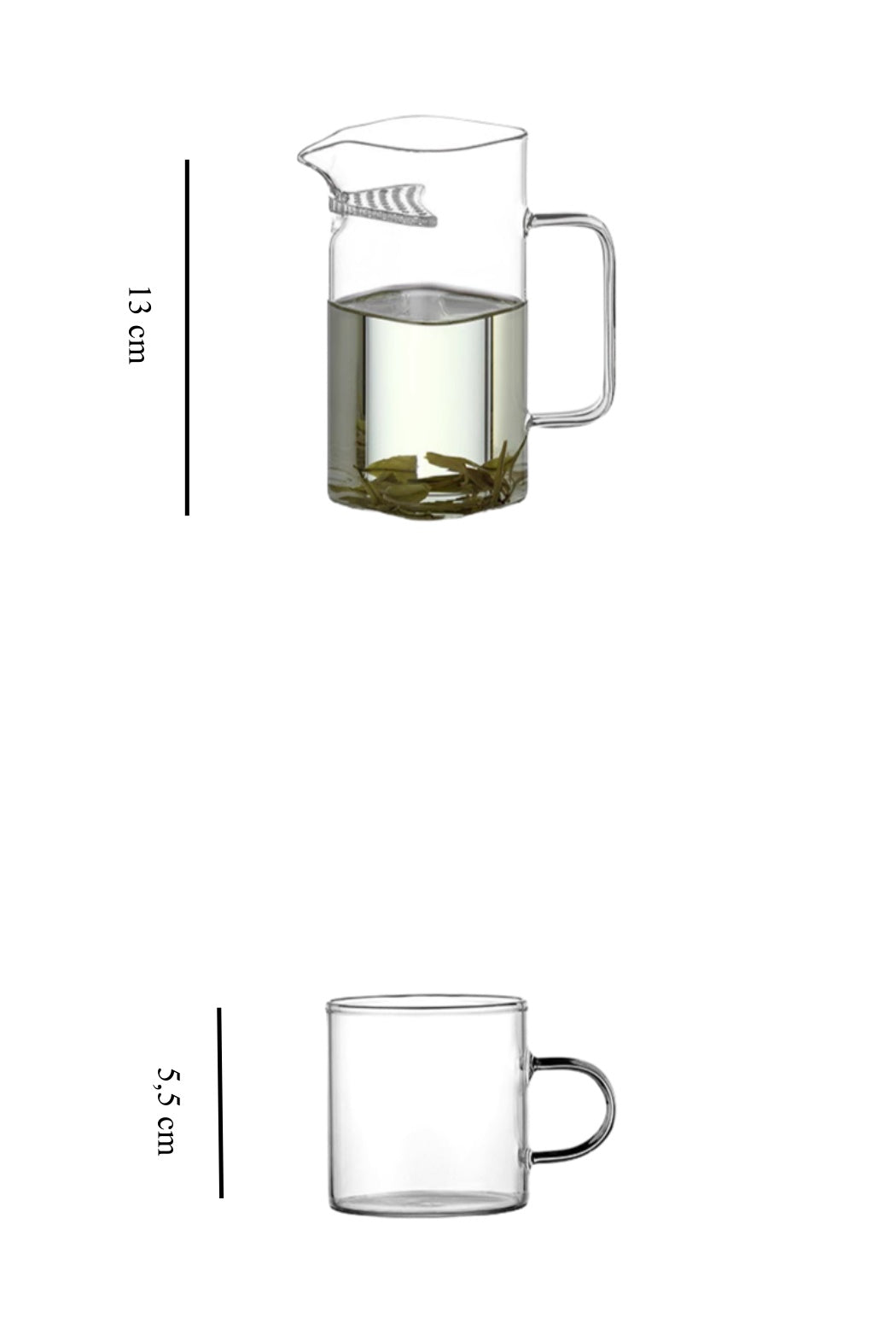 Théière en verre carrée avec 2 tasses transparantes résistant à la chaleur avec filtre intégrant parfait pour le thé (350ml)