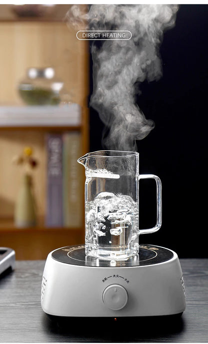 Théière en verre carrée avec 2 tasses transparantes résistant à la chaleur avec filtre intégrant parfait pour le thé (350ml)