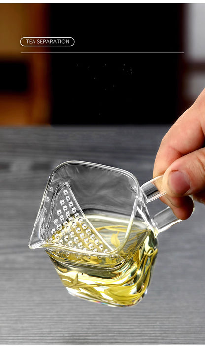Théière en verre carrée avec 2 tasses transparantes résistant à la chaleur avec filtre intégrant parfait pour le thé (350ml)