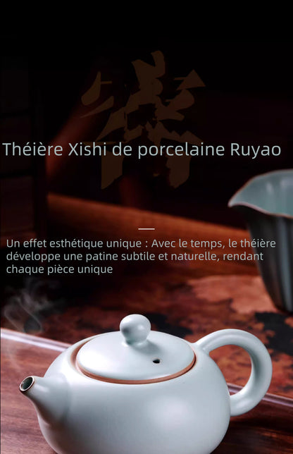 Théière Xishi en Porcelaine de Ruyao avec deux tasses