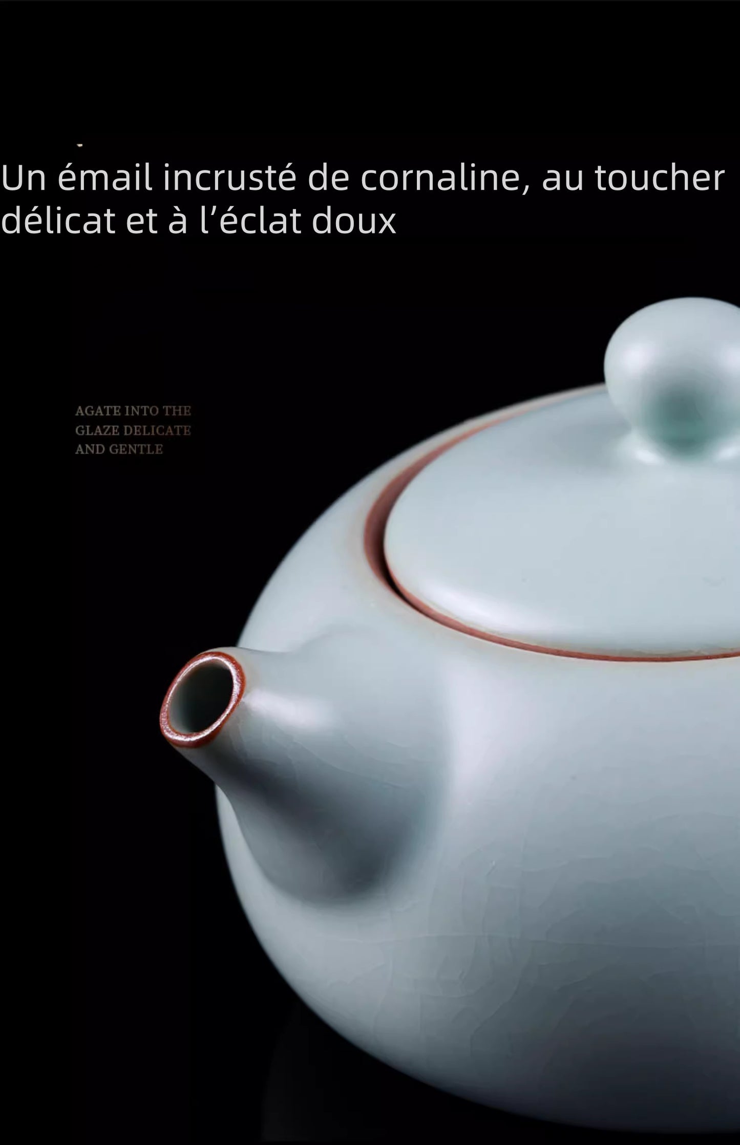 Théière Xishi en Porcelaine de Ruyao avec deux tasses