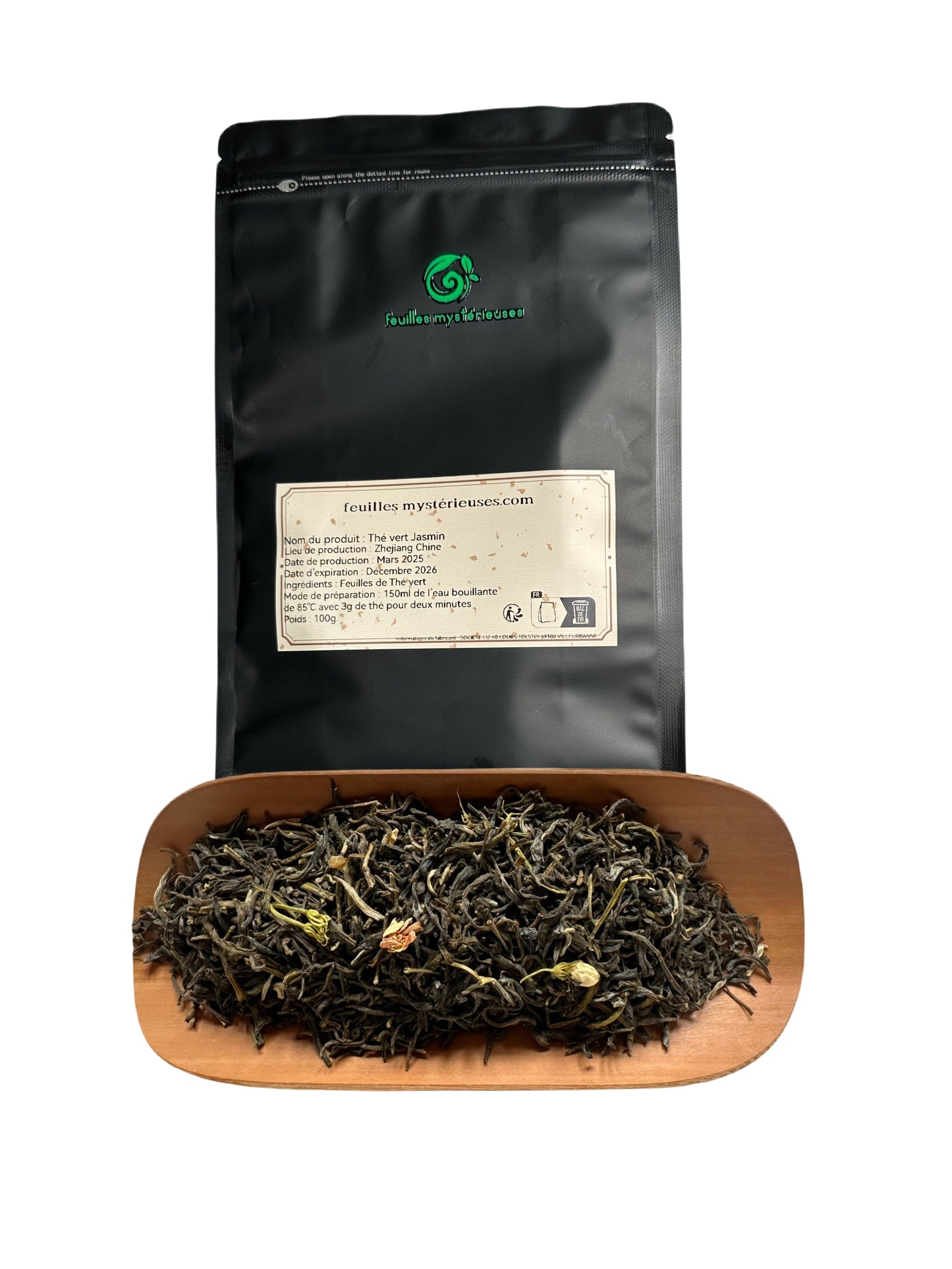 Jasmine Green Tea, Thé vert aux fleurs de jasmin , feuilles de thé séchés originales naturelles aux fleurs de jasmin de 100g